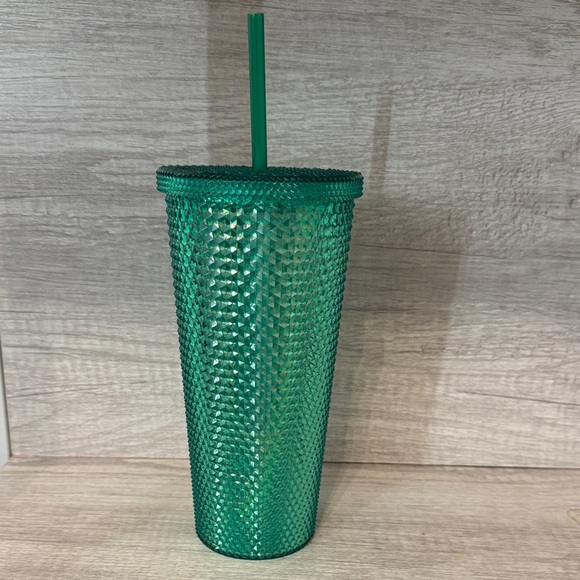Other - Green Studded Tumbler with Straw